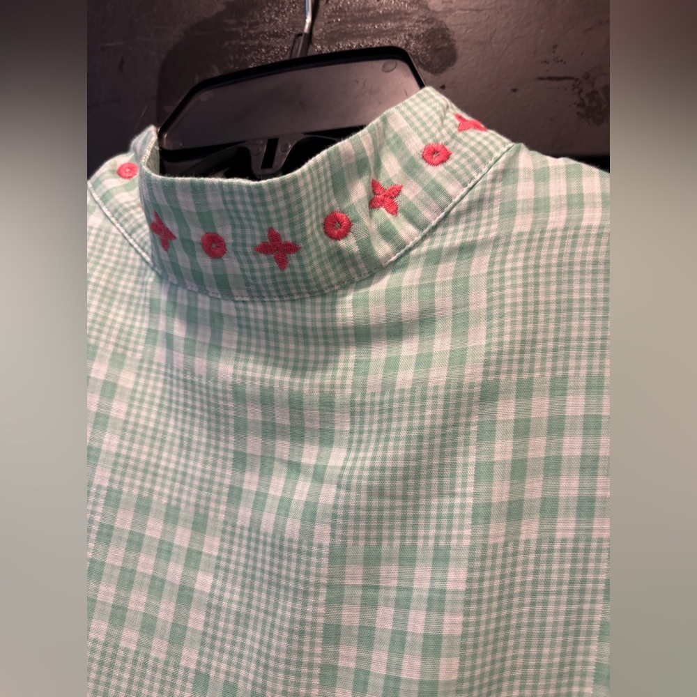 Fanm Mon Lipno Dress Midi Mini Floral Embroidered Green Checker Plaid Small NWT - Picture 9 of 16